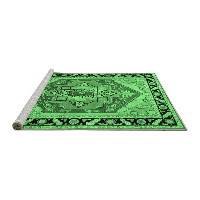 Sideview of Machine Washable Persian Emerald Green Traditional Area Rugs, wshtr1682emgrn