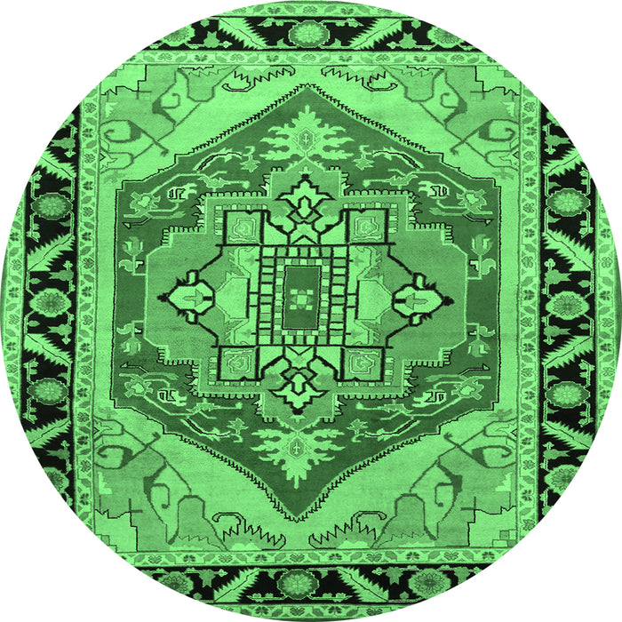 Round Machine Washable Persian Emerald Green Traditional Area Rugs, wshtr1682emgrn