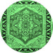 Round Machine Washable Persian Emerald Green Traditional Area Rugs, wshtr1682emgrn