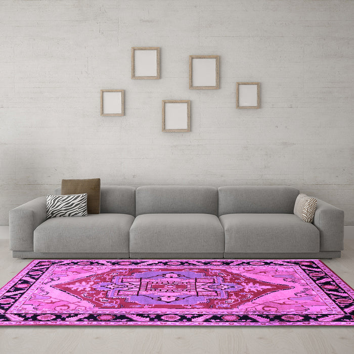 Machine Washable Persian Purple Traditional Area Rugs in a Living Room, wshtr1682pur