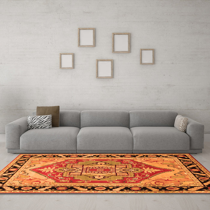 Machine Washable Persian Orange Traditional Area Rugs in a Living Room, wshtr1682org