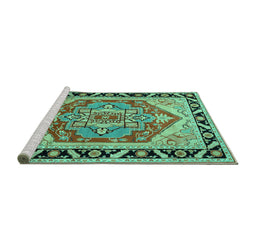 Sideview of Machine Washable Persian Turquoise Traditional Area Rugs, wshtr1682turq