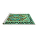 Sideview of Machine Washable Persian Turquoise Traditional Area Rugs, wshtr1682turq