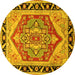 Round Machine Washable Persian Yellow Traditional Rug, wshtr1682yw