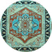 Round Machine Washable Persian Light Blue Traditional Rug, wshtr1682lblu