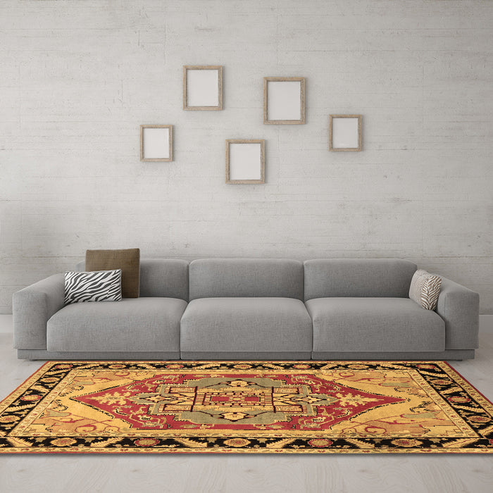 Machine Washable Persian Brown Traditional Rug in a Living Room,, wshtr1682brn
