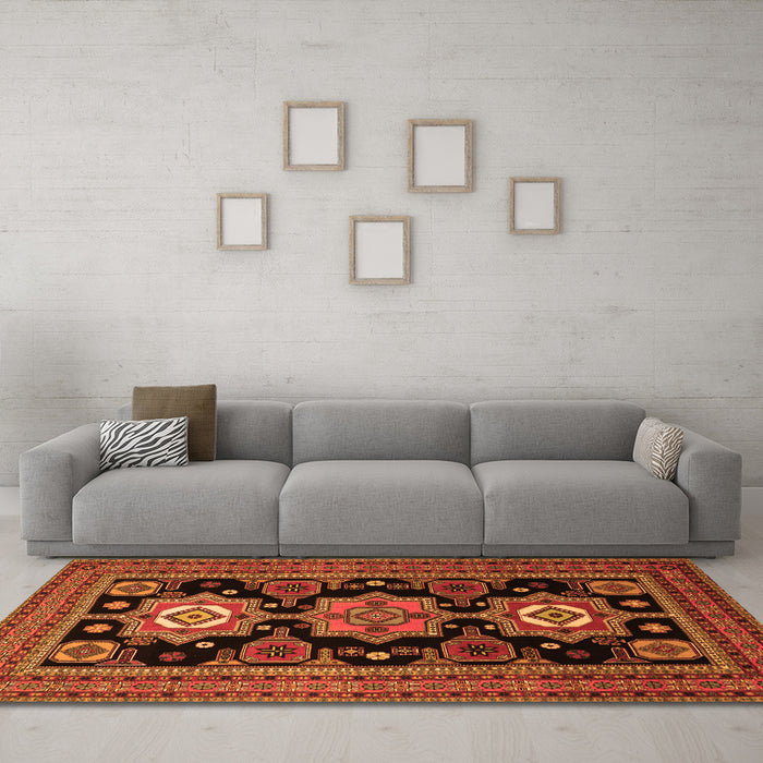 Machine Washable Persian Orange Traditional Area Rugs in a Living Room, wshtr1683org