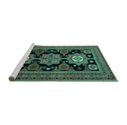 Sideview of Machine Washable Persian Turquoise Traditional Area Rugs, wshtr1683turq