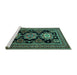 Sideview of Machine Washable Persian Turquoise Traditional Area Rugs, wshtr1683turq