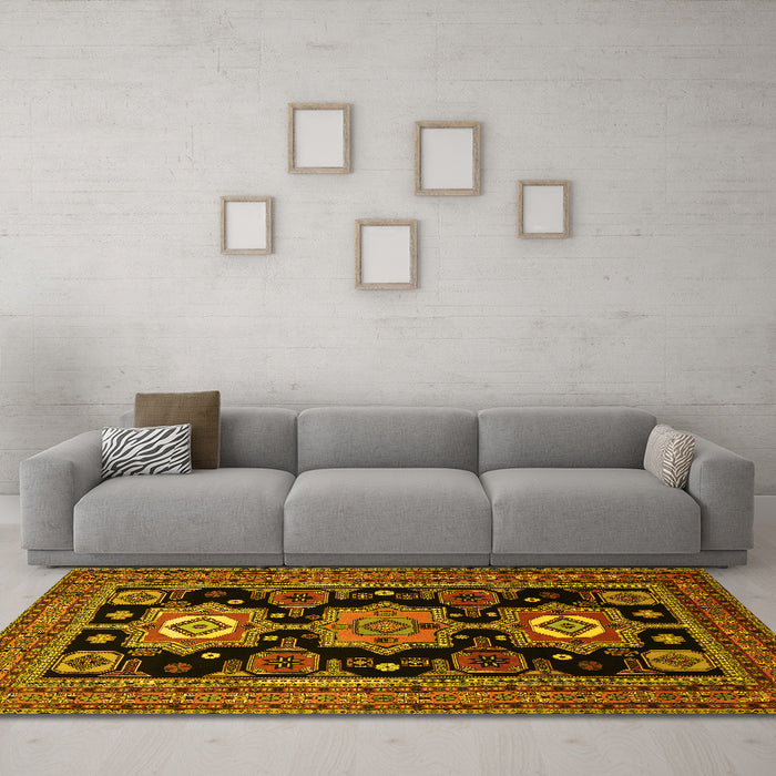 Machine Washable Persian Yellow Traditional Rug in a Living Room, wshtr1683yw