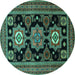 Round Machine Washable Persian Turquoise Traditional Area Rugs, wshtr1683turq