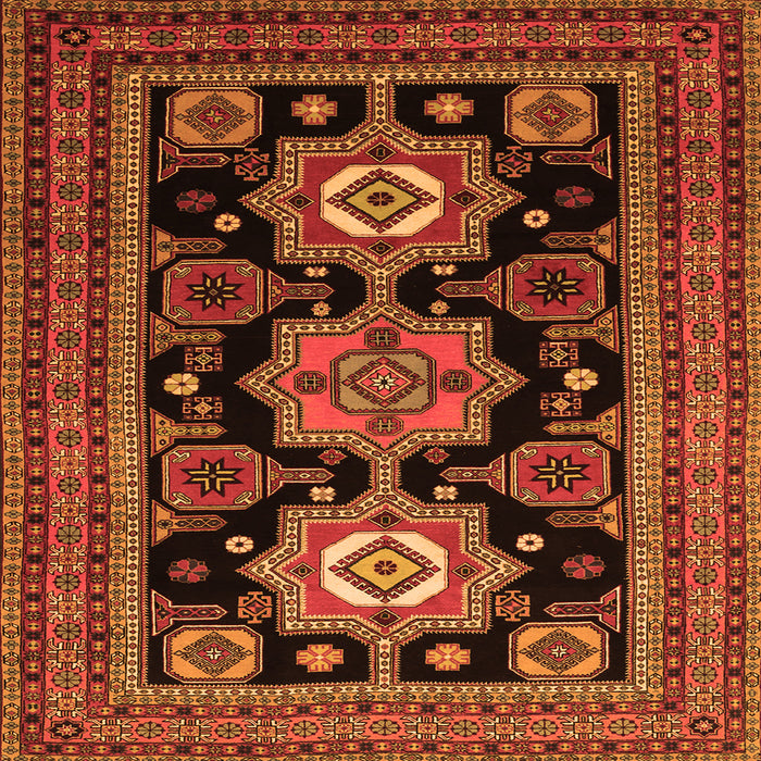 Round Machine Washable Persian Orange Traditional Area Rugs, wshtr1683org