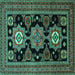 Square Machine Washable Persian Turquoise Traditional Area Rugs, wshtr1683turq