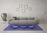 Machine Washable Persian Blue Traditional Rug, wshtr1683blu