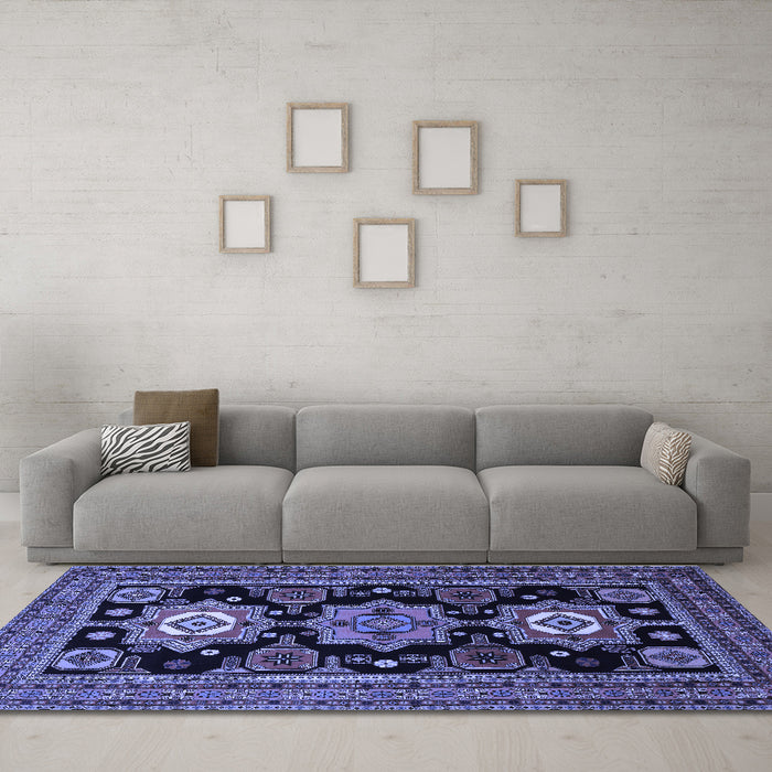 Machine Washable Persian Blue Traditional Rug in a Living Room, wshtr1683blu
