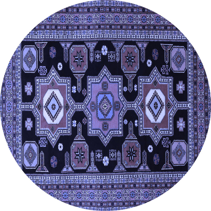Round Machine Washable Persian Blue Traditional Rug, wshtr1683blu