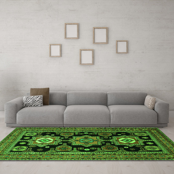Machine Washable Persian Green Traditional Area Rugs in a Living Room,, wshtr1683grn