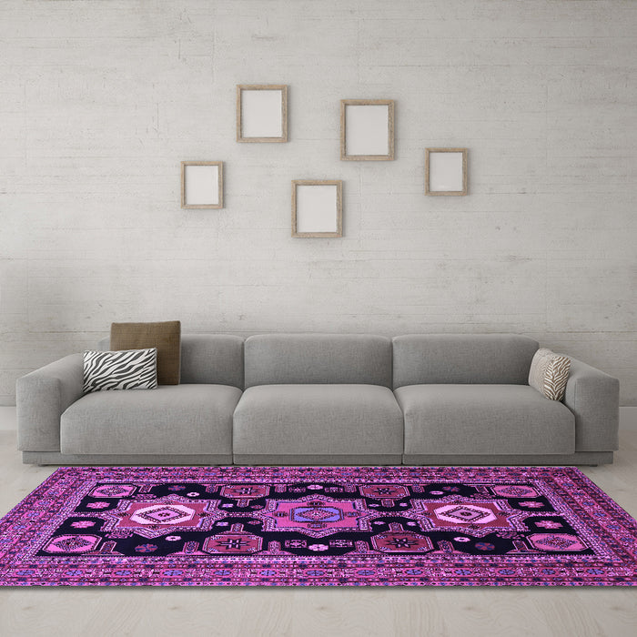 Machine Washable Persian Purple Traditional Area Rugs in a Living Room, wshtr1683pur