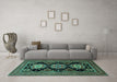 Machine Washable Persian Turquoise Traditional Area Rugs in a Living Room,, wshtr1683turq