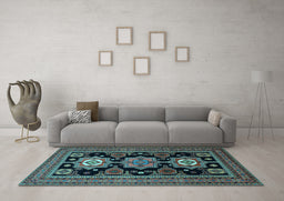 Machine Washable Persian Light Blue Traditional Rug in a Living Room, wshtr1683lblu
