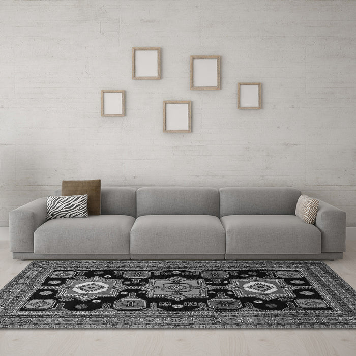 Machine Washable Persian Gray Traditional Rug in a Living Room,, wshtr1683gry