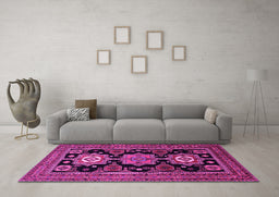 Machine Washable Persian Pink Traditional Rug in a Living Room, wshtr1683pnk