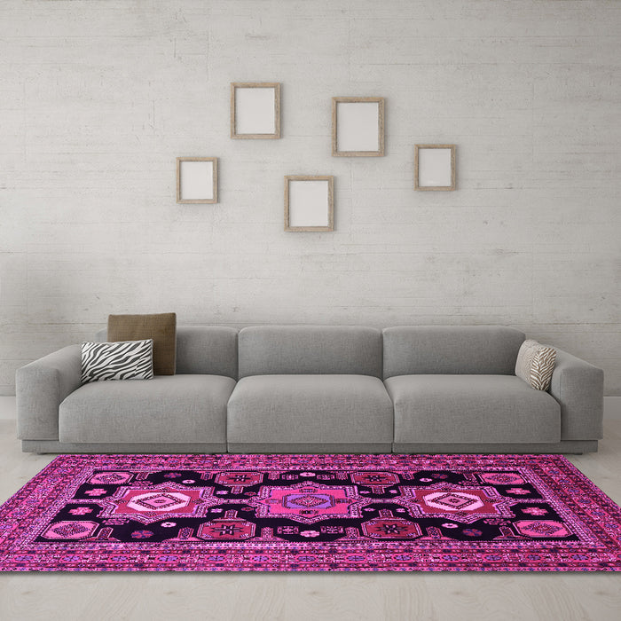 Machine Washable Persian Pink Traditional Rug in a Living Room, wshtr1683pnk