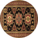 Round Machine Washable Persian Brown Traditional Rug, wshtr1683brn