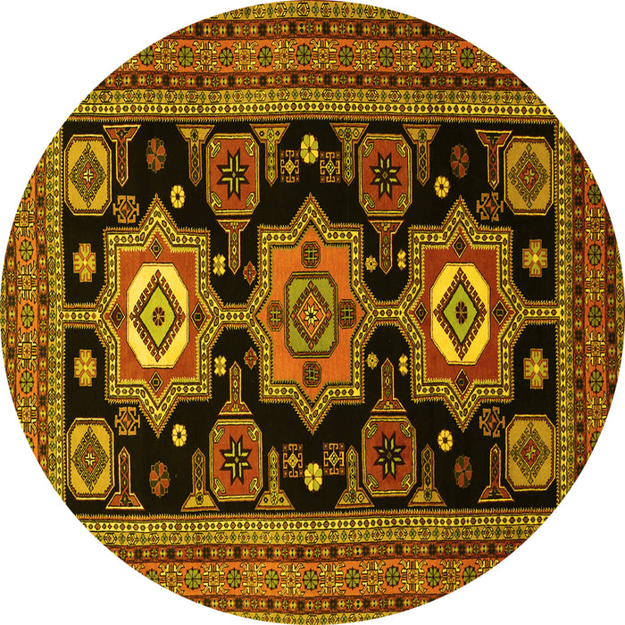 Round Machine Washable Persian Yellow Traditional Rug, wshtr1683yw