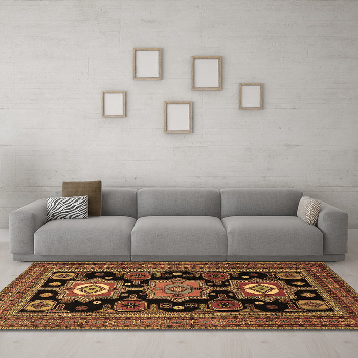 Machine Washable Persian Brown Traditional Rug in a Living Room,, wshtr1683brn