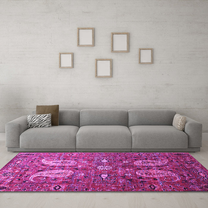 Machine Washable Persian Purple Traditional Area Rugs in a Living Room, wshtr1684pur