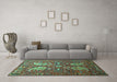 Machine Washable Persian Turquoise Traditional Area Rugs in a Living Room,, wshtr1684turq