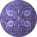 Round Machine Washable Persian Blue Traditional Rug, wshtr1684blu