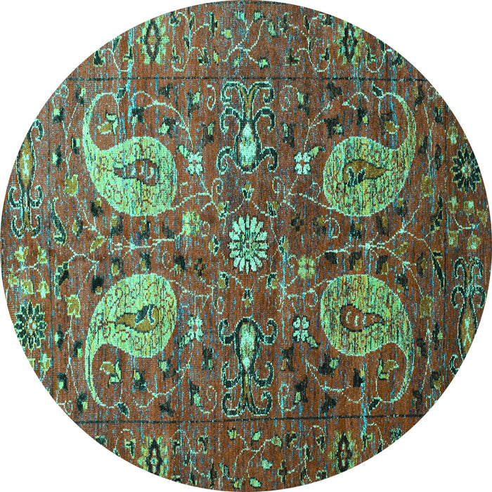 Round Machine Washable Persian Turquoise Traditional Area Rugs, wshtr1684turq