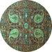 Round Machine Washable Persian Turquoise Traditional Area Rugs, wshtr1684turq