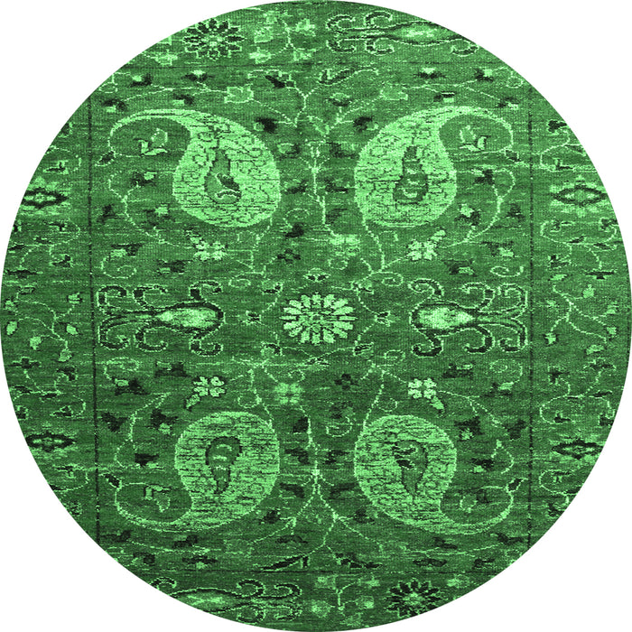 Round Machine Washable Persian Emerald Green Traditional Area Rugs, wshtr1684emgrn