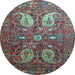 Round Persian Light Blue Traditional Rug, tr1684lblu