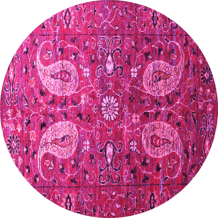 Round Machine Washable Persian Pink Traditional Rug, wshtr1684pnk
