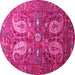 Round Machine Washable Persian Pink Traditional Rug, wshtr1684pnk