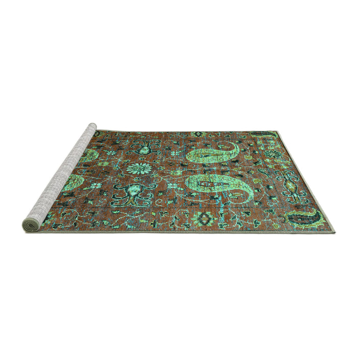 Sideview of Machine Washable Persian Turquoise Traditional Area Rugs, wshtr1684turq