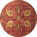 Round Machine Washable Persian Brown Traditional Rug, wshtr1684brn