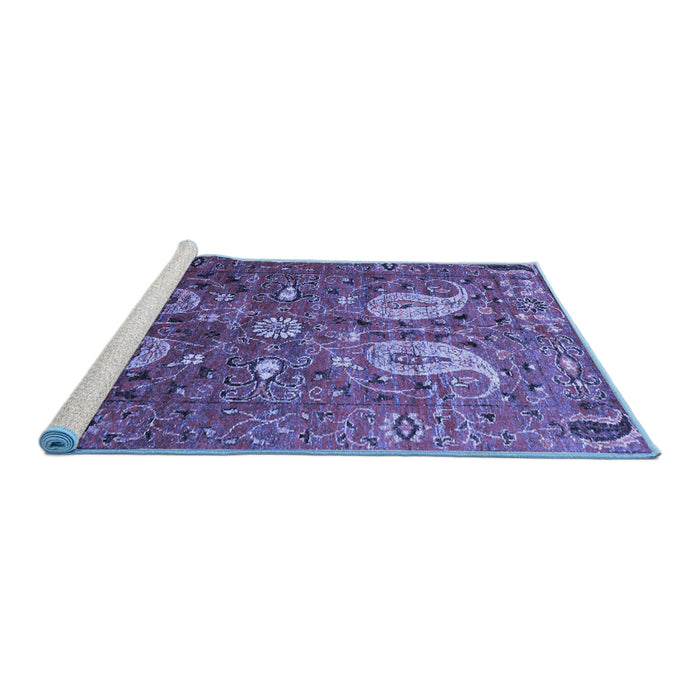 Sideview of Machine Washable Persian Blue Traditional Rug, wshtr1684blu