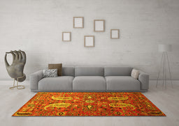 Machine Washable Persian Yellow Traditional Rug in a Living Room, wshtr1684yw