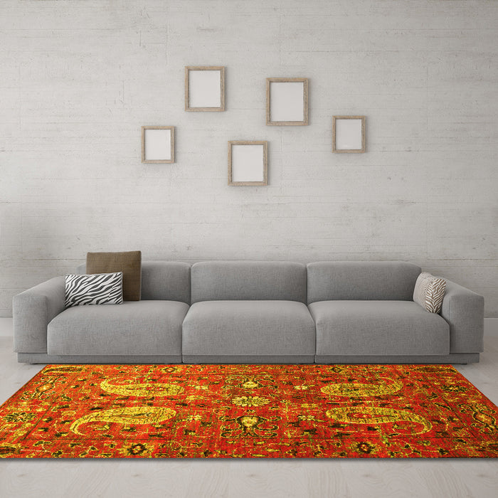 Machine Washable Persian Yellow Traditional Rug in a Living Room, wshtr1684yw
