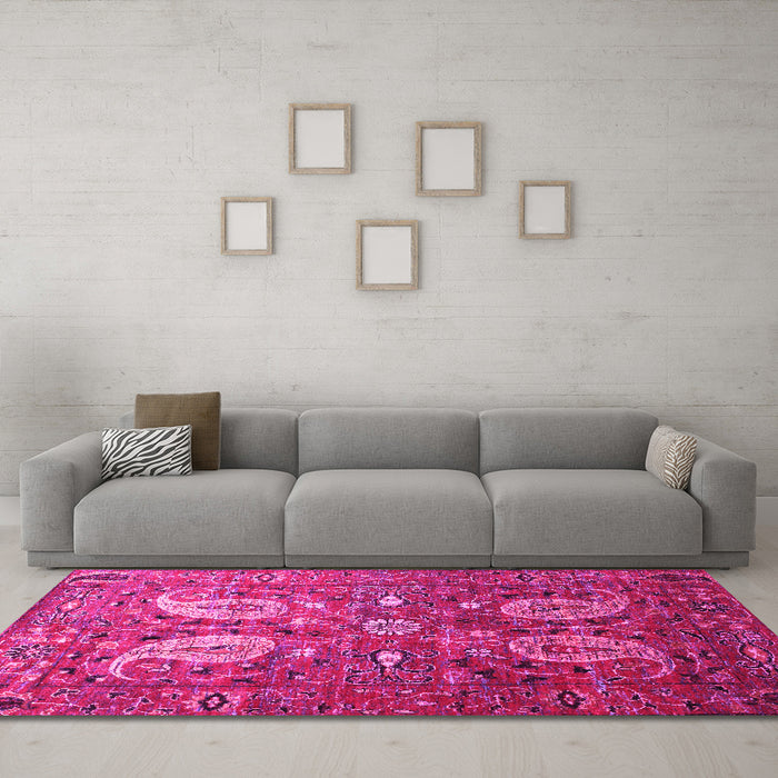 Machine Washable Persian Pink Traditional Rug in a Living Room, wshtr1684pnk