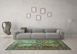 Machine Washable Persian Turquoise Traditional Area Rugs in a Living Room,, wshtr1685turq