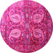 Round Machine Washable Persian Pink Traditional Rug, wshtr1685pnk