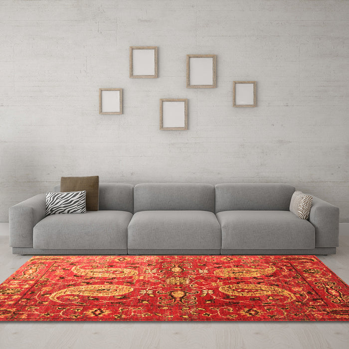 Machine Washable Persian Orange Traditional Area Rugs in a Living Room, wshtr1685org