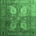 Square Machine Washable Persian Emerald Green Traditional Area Rugs, wshtr1685emgrn