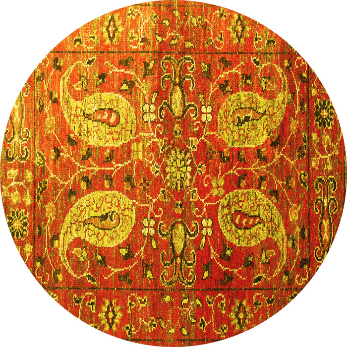 Round Machine Washable Persian Yellow Traditional Rug, wshtr1685yw